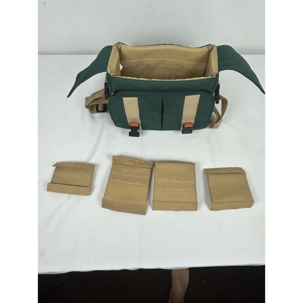 Vintage Canon Camera Bag Green Canvas Leather Trim Strap 12 x 9 x 7 Padded Case